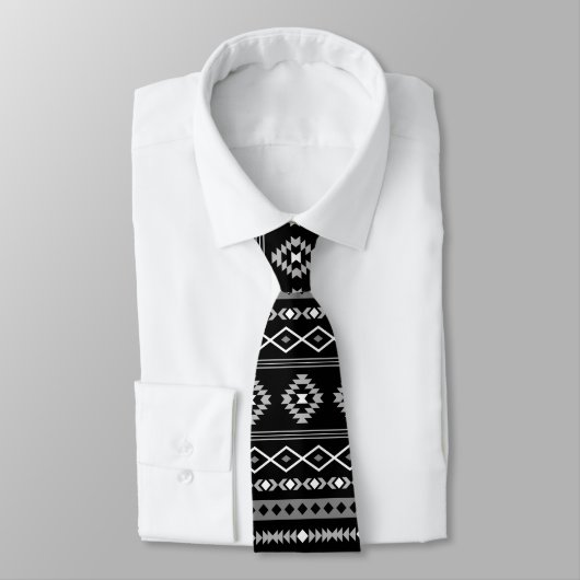 Aztec White Grey Blk Mixed Motifs Pattern Stropdas (Gebonden)