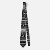 Aztec White on Black Mixed Motives Repeat Pattern Stropdas (Voorkant)