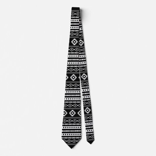 Aztec White on Black Mixed Motives Repeat Pattern Stropdas (Voorkant)