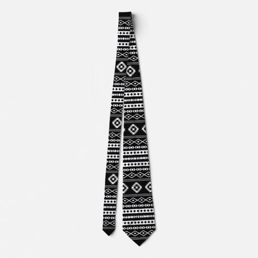 Aztec White on Black Mixed Motives Repeat Pattern Stropdas (Achterkant)