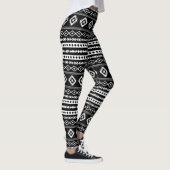Aztec White op Black Mixed Motifs Herhaalt patroon Leggings (Rechts)