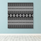 Aztec White op Black Mixed Motifs Pattern Canvas Afdruk (Insitu (Houten vloer))