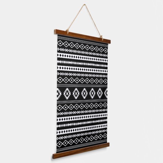 Aztec White op Black Mixed Motifs Pattern Hangend Wandkleed (Gebogen)
