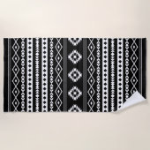 Aztec White op Black Mixed Motifs Pattern Strandlaken (Voorkant)