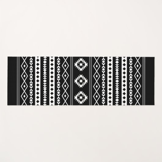 Aztec White op Black Mixed Motifs Pattern Yogamat (Voorkant (horizontaal))