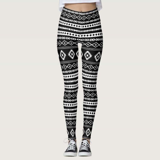 Aztec White op Black Mixed Motifs Rpt Pattern Leggings (Voorkant)