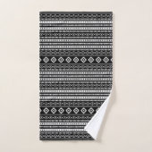 Aztec White op Black Mixed Motifs Sml Pattern Bad Handdoek (Handdoek)