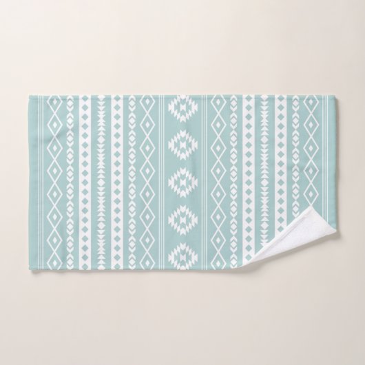 Aztec White op Light Blauwgroen Mixed Motifs Patte Bad Handdoek (Handdoek)