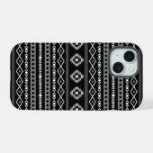 Aztec Wit Grijs Zwart Gemengde Motieven Patroon iPhone 15 Hoesje (Achterkant horizontaal)