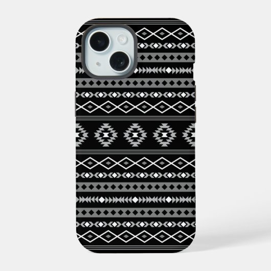 Aztec Wit Grijs Zwart Gemengde Motieven Patroon iPhone 15 Hoesje (Achterkant)