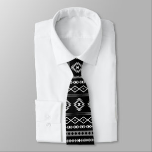 Aztec Wit Grijs Zwart Gemengde Motieven Patroon Stropdas