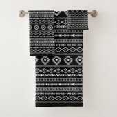 Aztec Wit Grijs Zwart Mix Motieven RPT Patroon Bad Handdoek (Insitu)