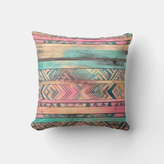 Aztec zuidwestelijk blauw en roze stam kussen