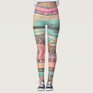 Aztec zuidwestelijk blauw en roze stam leggings