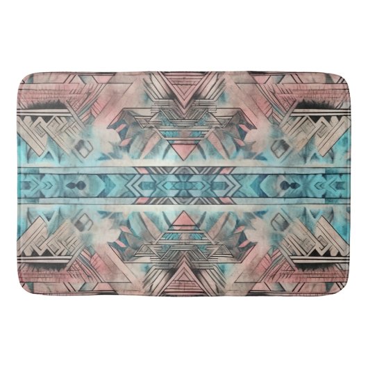 Aztec zuidwestelijke pastel roze en blauw badmat (Voorkant)