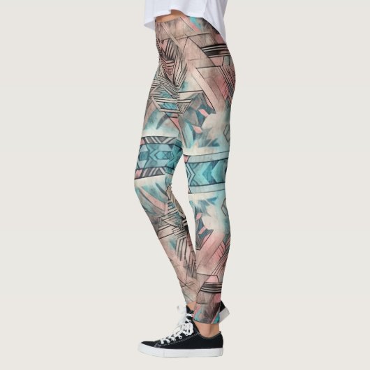 Aztec zuidwestelijke pastel roze en blauw leggings (Links)