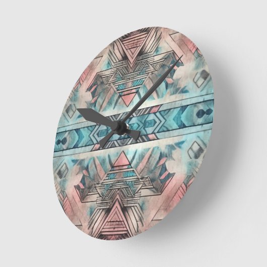 Aztec zuidwestelijke pastel roze en blauw ronde klok (Hoek)
