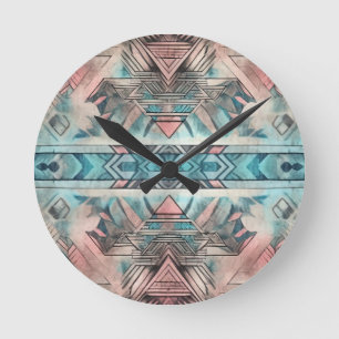Aztec zuidwestelijke pastel roze en blauw ronde klok