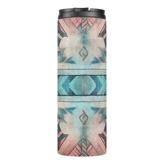 Aztec zuidwestelijke pastel roze en blauw thermosbeker (Achterkant)