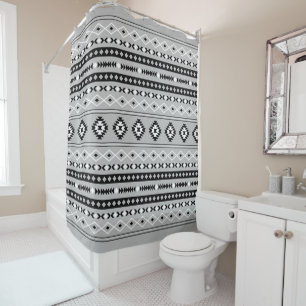 Aztec zwart wit grijs gemengd motieven patroon douchegordijn