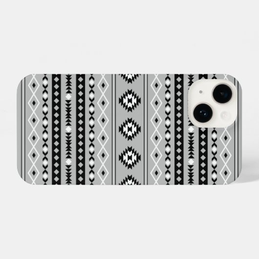Aztec zwart wit grijs gemengd motieven patroon iPhone hoesje (Achterkant horizontaal)