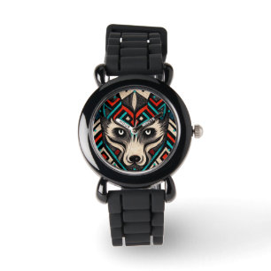 Azteek Wolf Gezicht Horloge