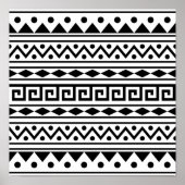 Azteekpatronaffiche in zwart-wit kleur poster (Voorkant)