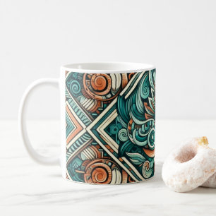 Azteeks geïnspireerd Blauwgroen en terracotta patr Koffiemok