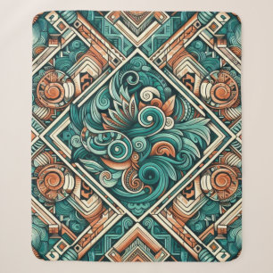 Azteeks geïnspireerd Blauwgroen en terracotta patr Sherpa Deken