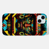 Azteeks gezichtspatroon blauw rood goud Case-Mate iPhone case (Achterkant (horizontaal))