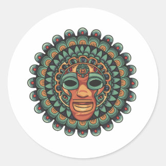 Azteeks maskerpatroon ronde sticker
