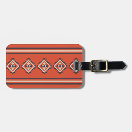 Azteeks ontwerp in oranje, beige en blauwe kleuren bagagelabel (Voorkant horizontaal)