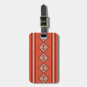 Azteeks ontwerp in oranje, beige en blauwe kleuren bagagelabel (Voorkant verticaal)