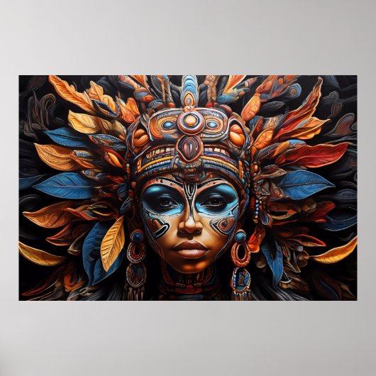 Azteekse Abstracte Vibrant Tribal Fusion Art Poster (Voorkant)