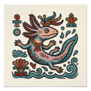 Azteekse Axolotl Xolotl geërodeerde stenen tribale Foto Afdruk