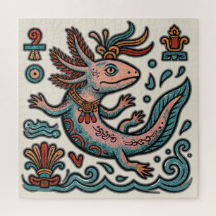 Azteekse Axolotl Xolotl geërodeerde stenen tribale Legpuzzel