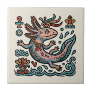 Azteekse Axolotl Xolotl geërodeerde stenen tribale Tegeltje
