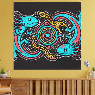 Azteekse Axolotl Xolotl Stam Patroon mythologie bo Canvas Afdruk