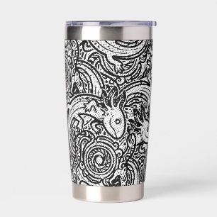 Azteekse Axolotl Xolotl Stam Patroon Zwart & Wit Geïsoleerde Drinkbeker