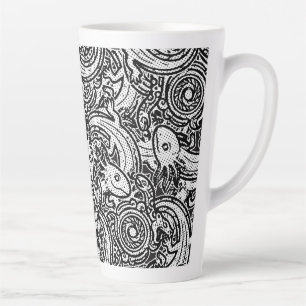 Azteekse Axolotl Xolotl Stam Patroon Zwart & Wit Latte Mok