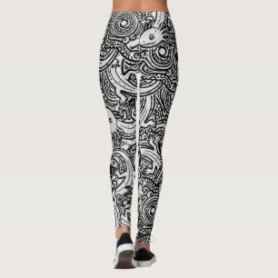 Azteekse Axolotl Xolotl Stam Patroon Zwart & Wit Leggings