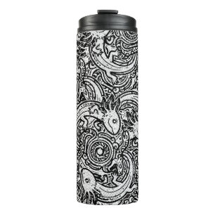 Azteekse Axolotl Xolotl Stam Patroon Zwart & Wit Thermosbeker