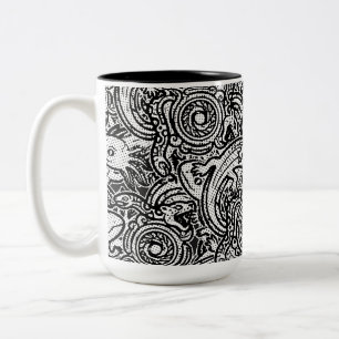 Azteekse Axolotl Xolotl Stam Patroon Zwart & Wit Tweekleurige Koffiemok