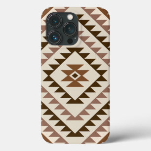 Azteekse diamant motief ontwerp bruin+crème iPhone 13 pro hoesje