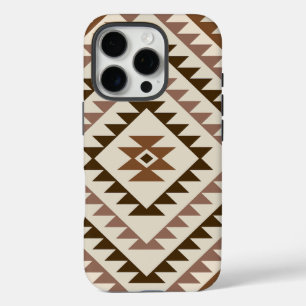 Azteekse diamant motiefontwerp bruin+crème iPhone 16 pro hoesje
