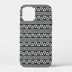 Azteekse driehoeken + vierkanten patroon wit op zw iPhone 12 mini hoesje
