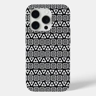 Azteekse driehoeken + vierkanten patroon wit op zw iPhone 15 pro case