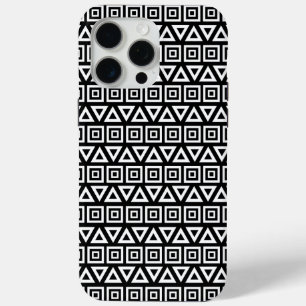 Azteekse driehoeken + vierkanten patroon wit op zw iPhone 15 pro max hoesje