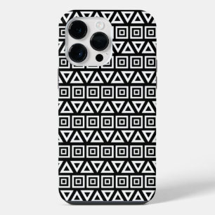 Azteekse driehoeken + vierkanten patroon wit op zw iPhone 14 pro max hoesje