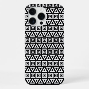 Azteekse driehoeken + vierkanten patroon wit op zw iPhone 16 pro max hoesje